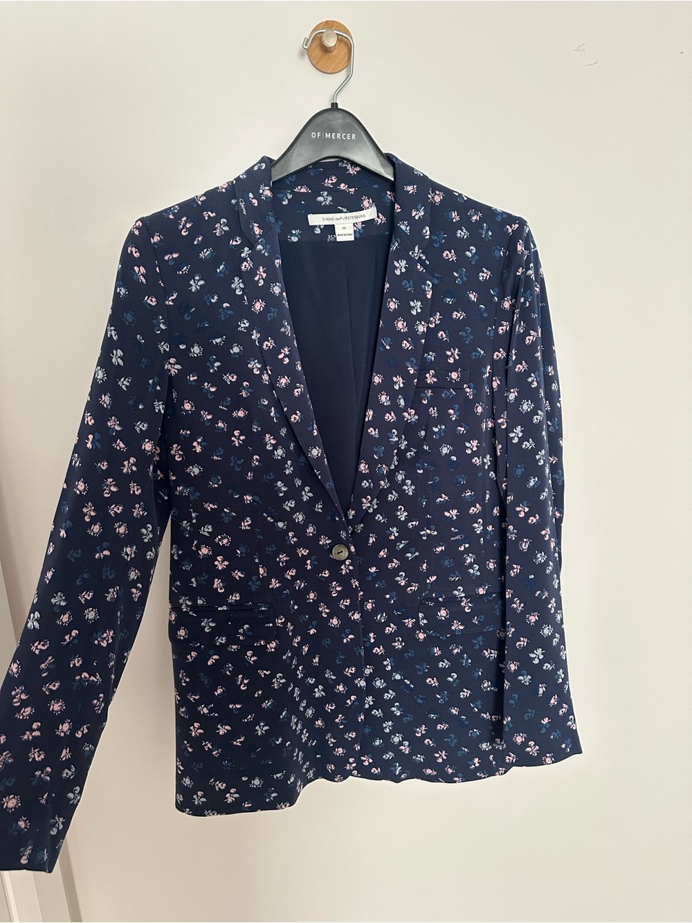 DVF Navy Floral Single-Button Blazer - silk